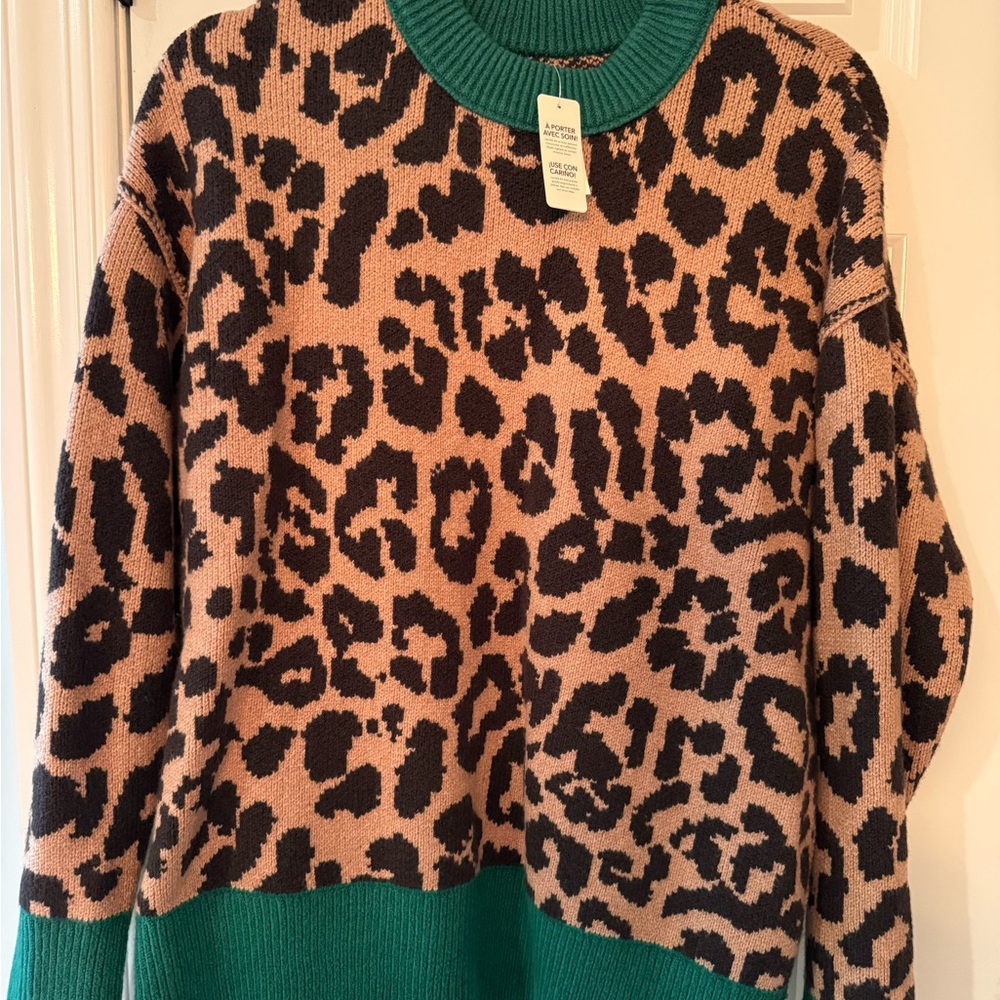 Aerie Animal Print Sweater with Green Accents